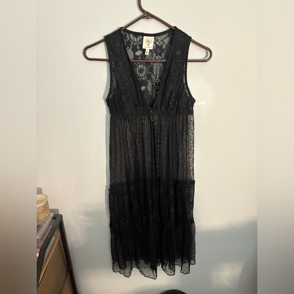 Self Esteem Black Lace Maxi Slip Open Dress